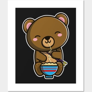 Cute Japanese Bear Eating Ramen Noodle Kawaii Bear for kids design Posters and Art